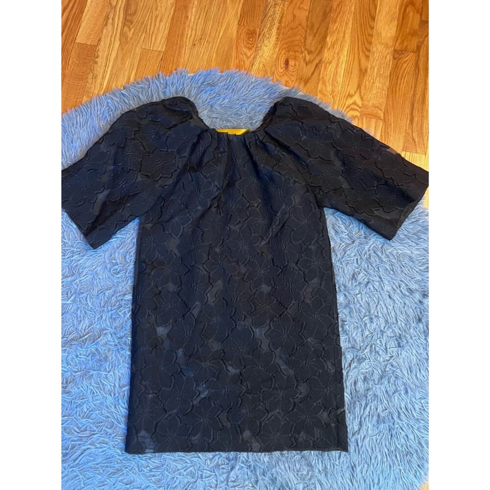 Lanvin Vintage Black Wool Silk Floral Lace Voluminous Sleeves Mini Dress Size S